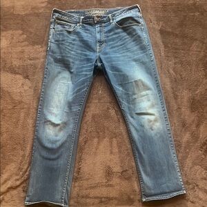 American Eagle Outfitters Blue Relaxed Jeans with Distressed Details